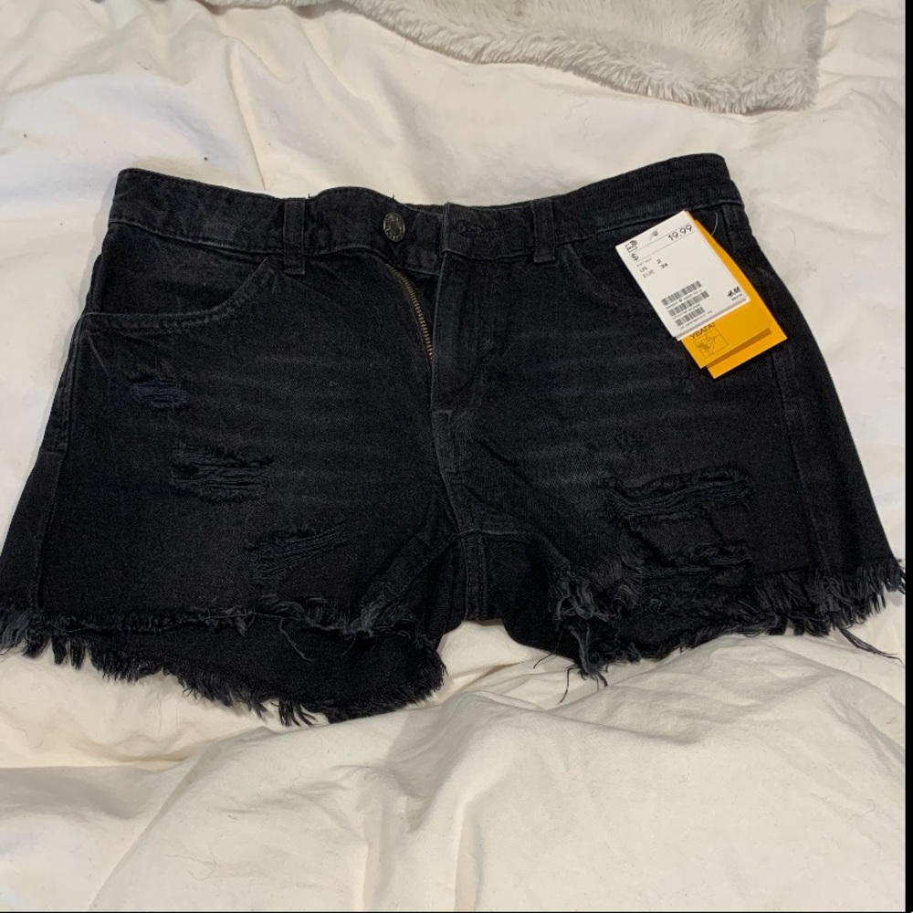 H&M black ripped shorts
